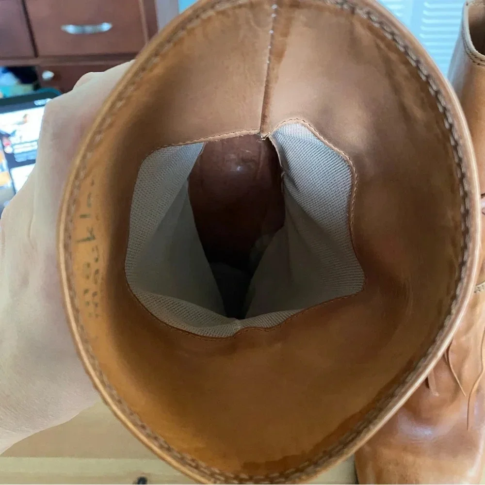 Hana Mackler Cognac 100% Genuine Leather Ankle Boots 8 AA Narrow VTG 80s 4” Heel - Picture 11 of 13